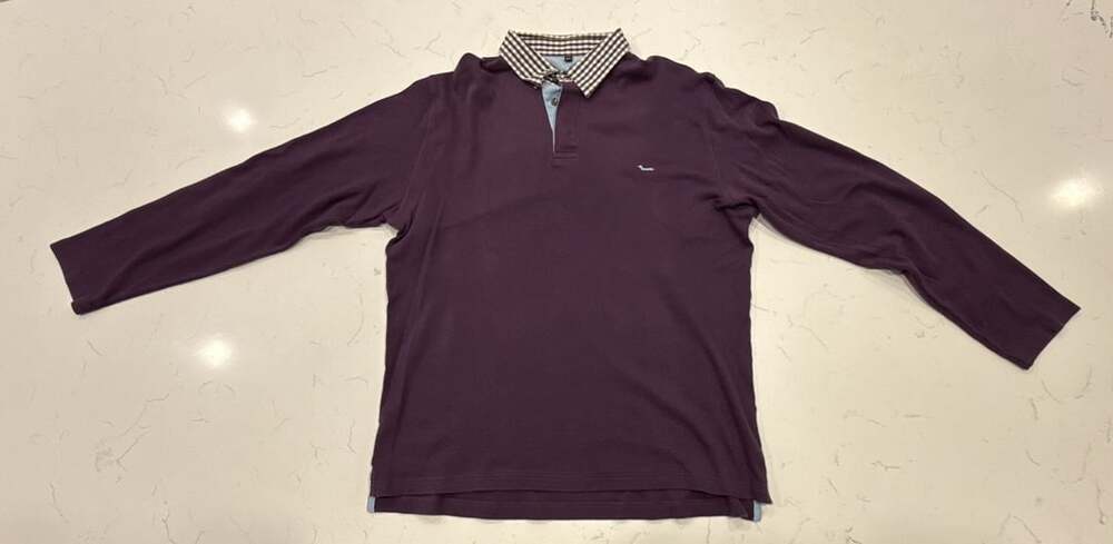 Harmont & Blaine Long Sleeve Polo Shirt Size 3XL Purple Plaid Collar